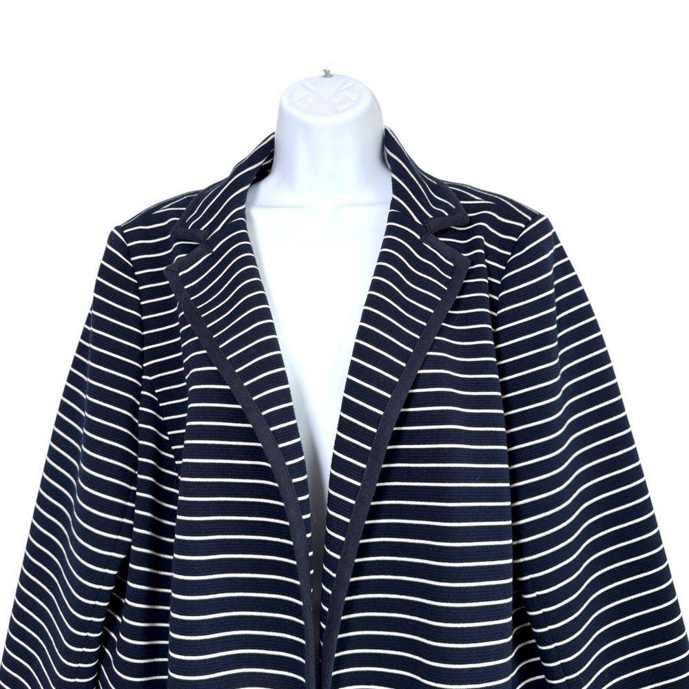 Talbots Striped Knit Open Blazer Jacket Plus Size 1X Navy White Stretch Nautical - Picture 3 of 7